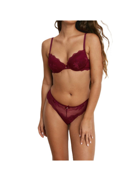 Montse Pedrosa | Conjunto Sujetador Push Up y Brasileña Z15290 de Promise color Burdeos