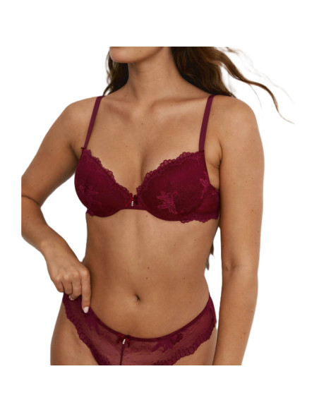 Montse Pedrosa | Conjunto Sujetador Push Up y Brasileña Z15290 de Promise color Burdeos